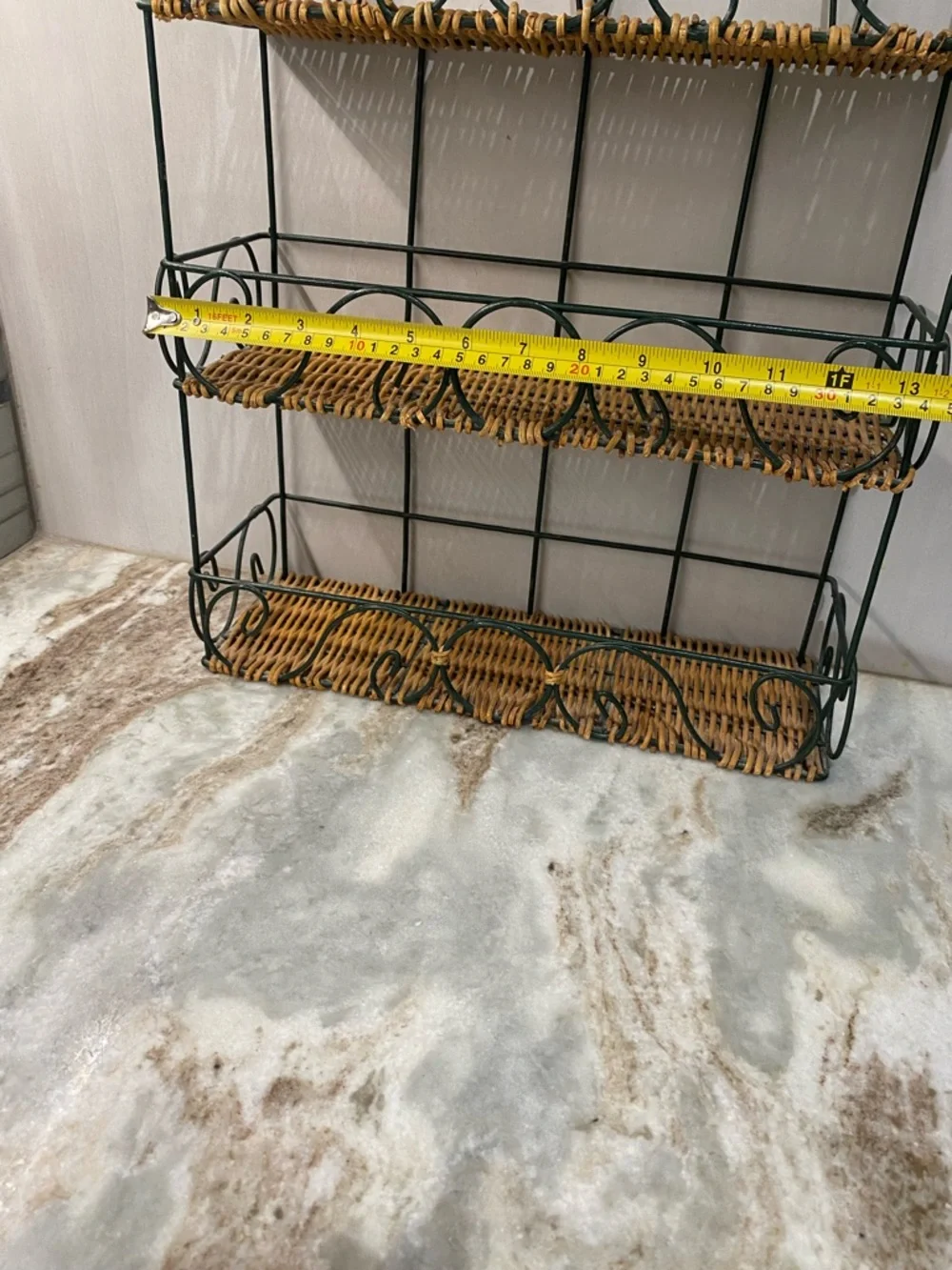 Vtg 3-Tier Metal Wicker Wall Shelf Boho Spice Rack